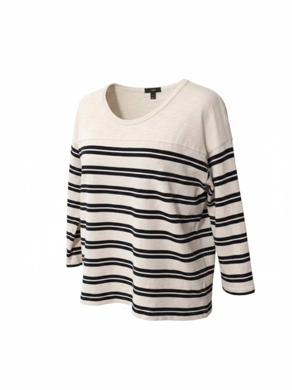 🔥 $15 SALE Classic J.Crew striped cotton top 3/4 sleeves Cream Black Size XS